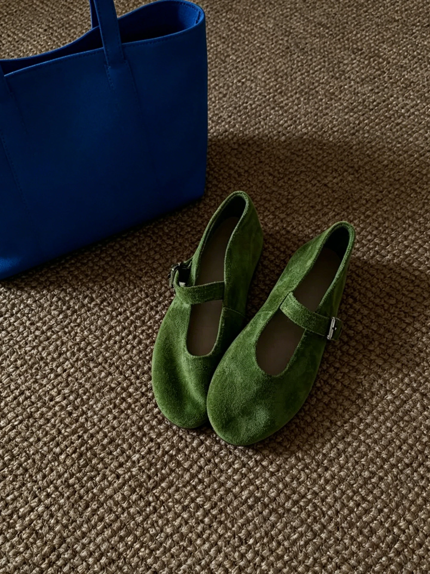 ultra-soft-green-leather-frosted-mary-jane-flat-ballet-shoes-women's-evening-slip-on-shoes-round-toe-flat-heel-anti-slip-rubb