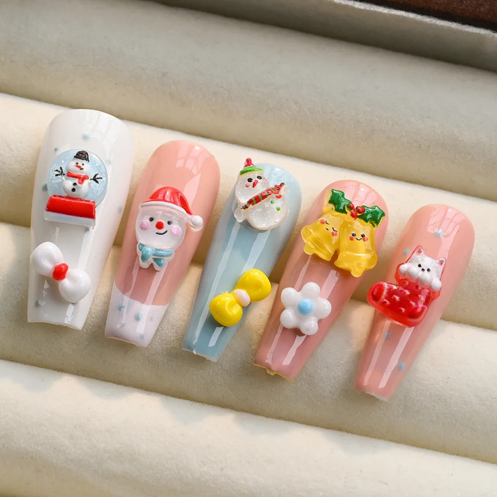 3D Mixed Christmas Cartoon Nail Charms-Cute Santa, Reindeer, Christmas Tree Design Resin DIY Accessories Festival Nail Supplies