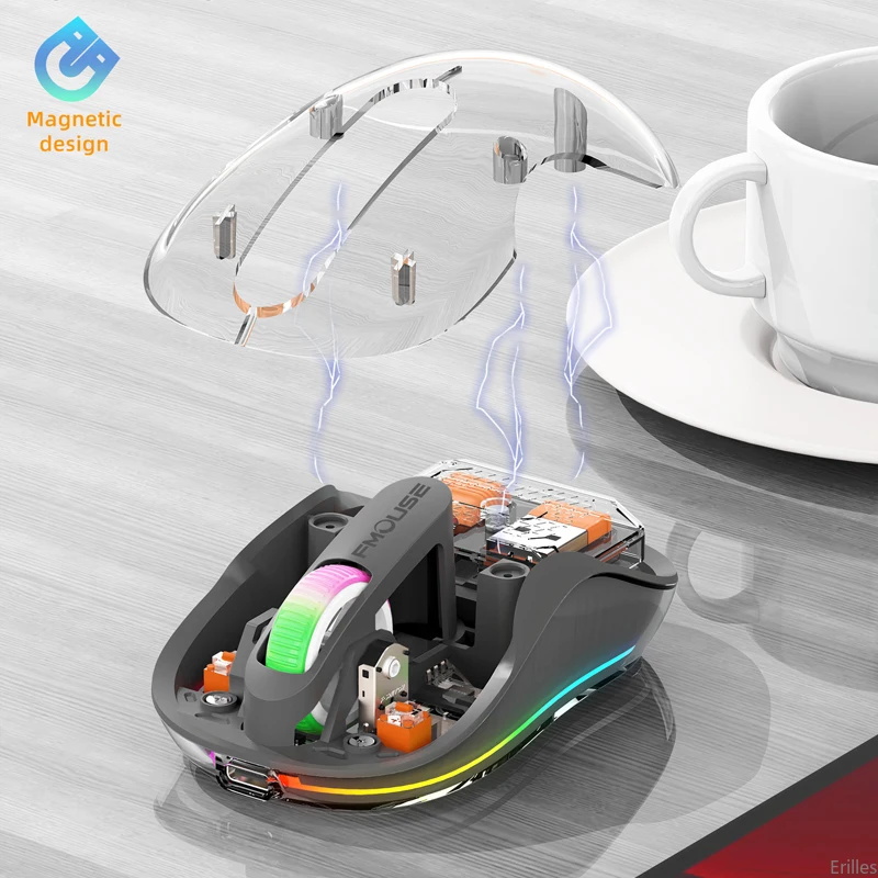 New Style Fully Transparent Mouse Bluetooth Wireless Tri-mode Mute Led Lamp Type-c Mice 2400dpi Intelligence Office Gift