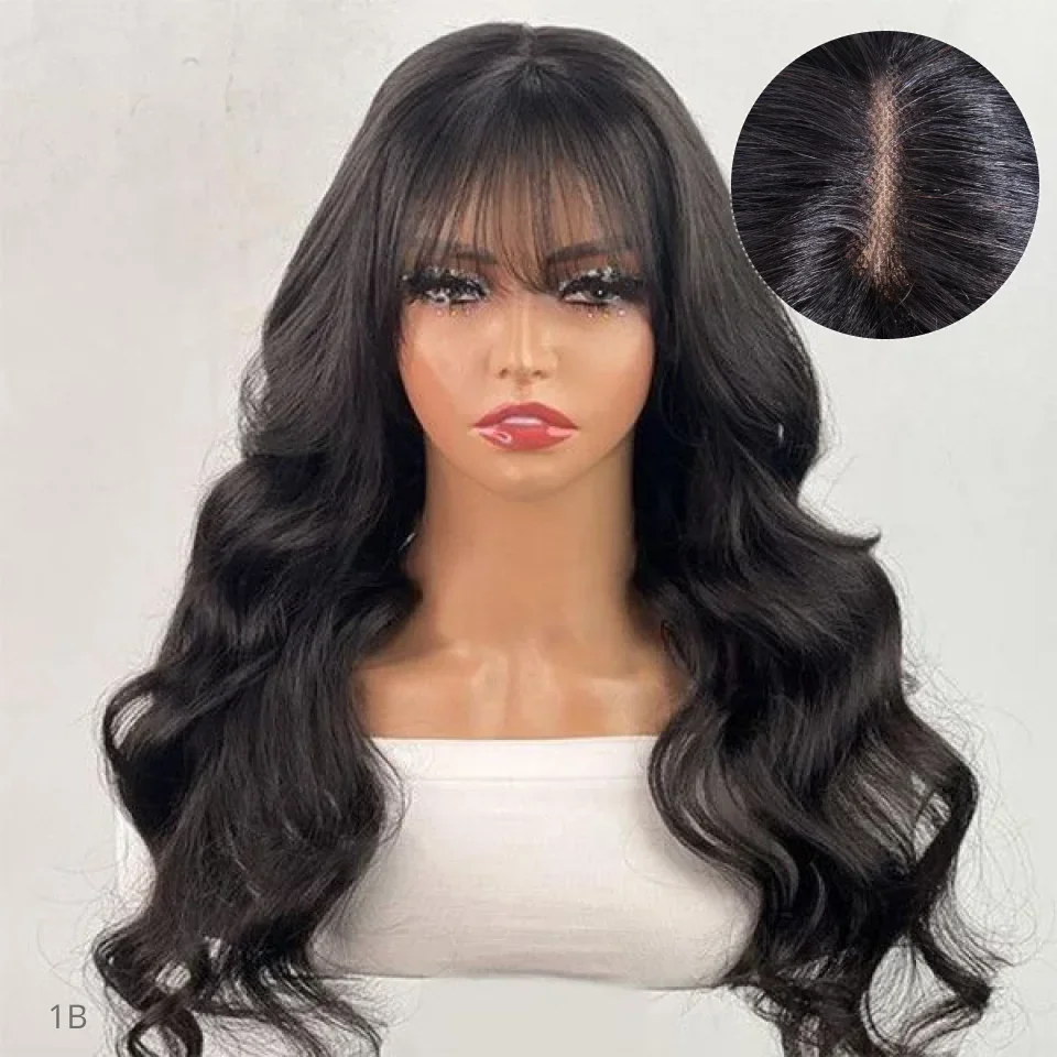 

Peruvian Body Wave Human Hair Lace Wig With Bangs For Women Natural Remy Fringe 22 Inches Realistic Scalp Human Hair Wigs