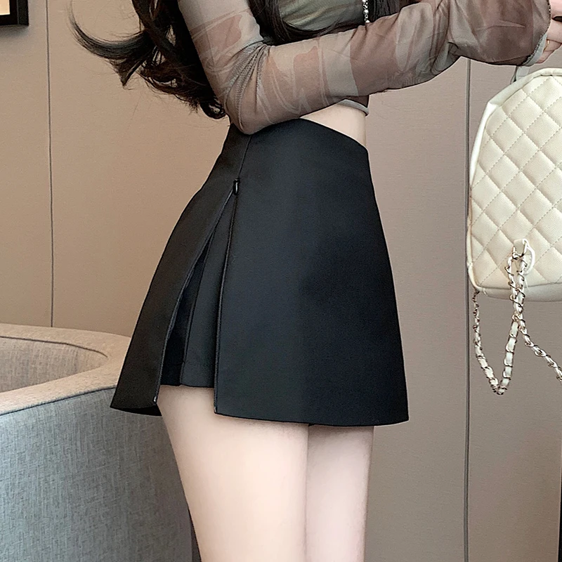 Gray Suit Half Skirt Women's Spring Summer Autumn Split Skirt Pants Fake Two-Piece One-Piece Pants Skirt A-Line Skirt Ultra-S...