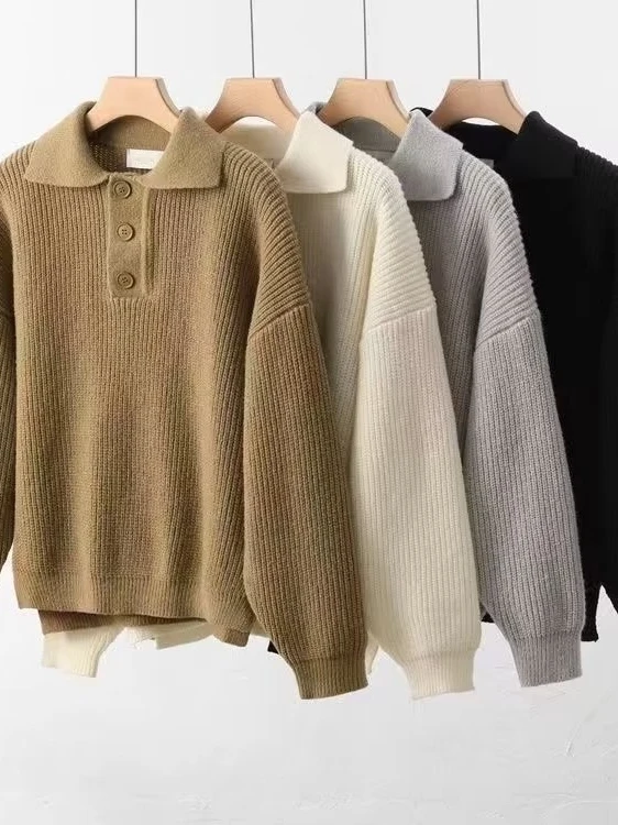 

Men's Casual Knitted Sweater Long Sve Loose Fit Faionable All-Match Spring Autumn Turn-down Collar Comfortable Breathable