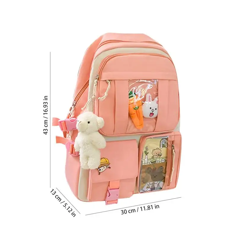 Kawaii Backpack For School 4pcs/set Girls Backpack Set Large Capacity Schoolbag With Kawaii Pin And Accessories Student Travel