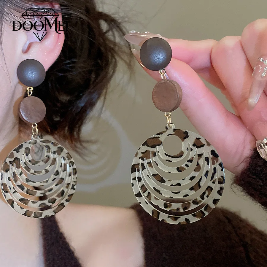 DOO MEI Vintage Leopard Print Resin Dangle Earrings for  Circle Drop Earrings Boho Vacation Daily Party Fashion Jewelry Gifts