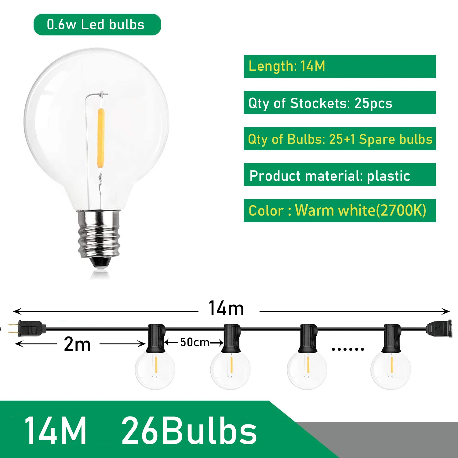 9M/26M Festoen LED Globe String Light Fairy LED G40 Buiten Voor Kerstfeest Tuin Decor Garland Lamp Straat Patio Achtertuin