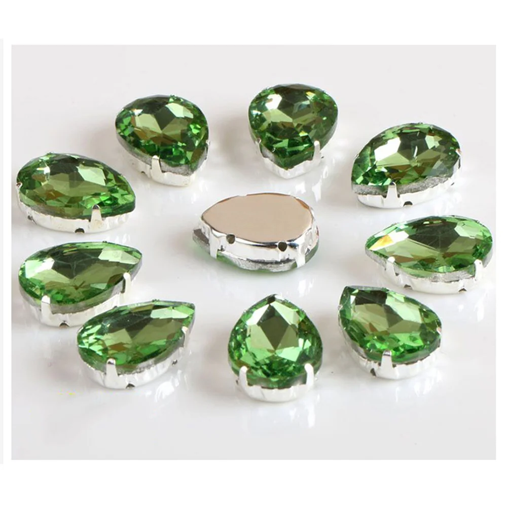 

50pcs Wedding Shoe Rhinestones Crystal Claw Glass Teardrop For Garment Light Green 18X25Mm Sewing Rhinestones Craft Accessory