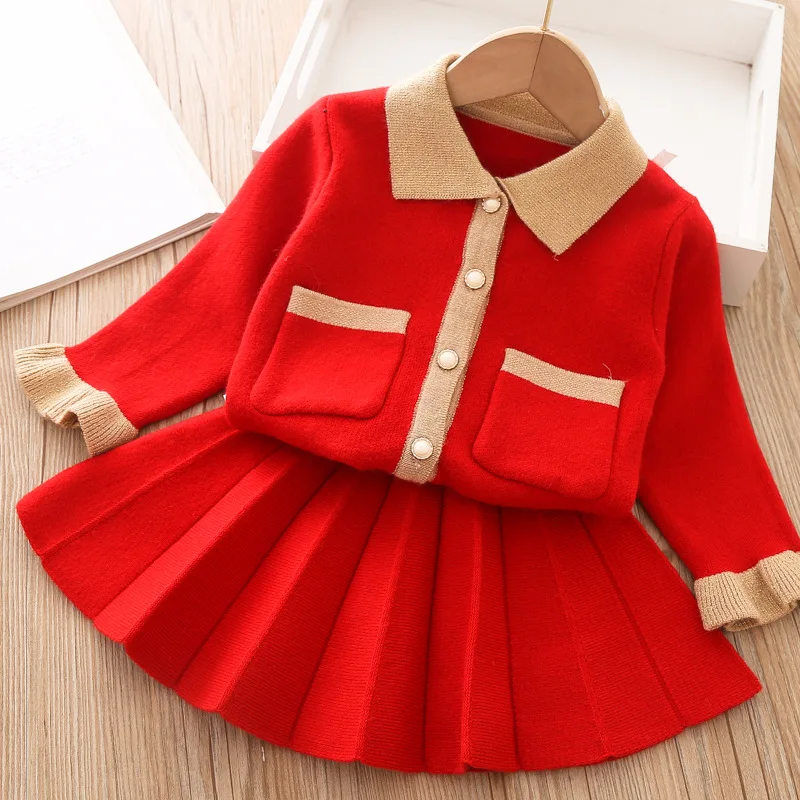 Little Girl Sweater Set 2023 Fall Winter New Korean Fashion Long Sleeve Top+Pleated Skirt Toddler Girls Sweater Fall Clothes