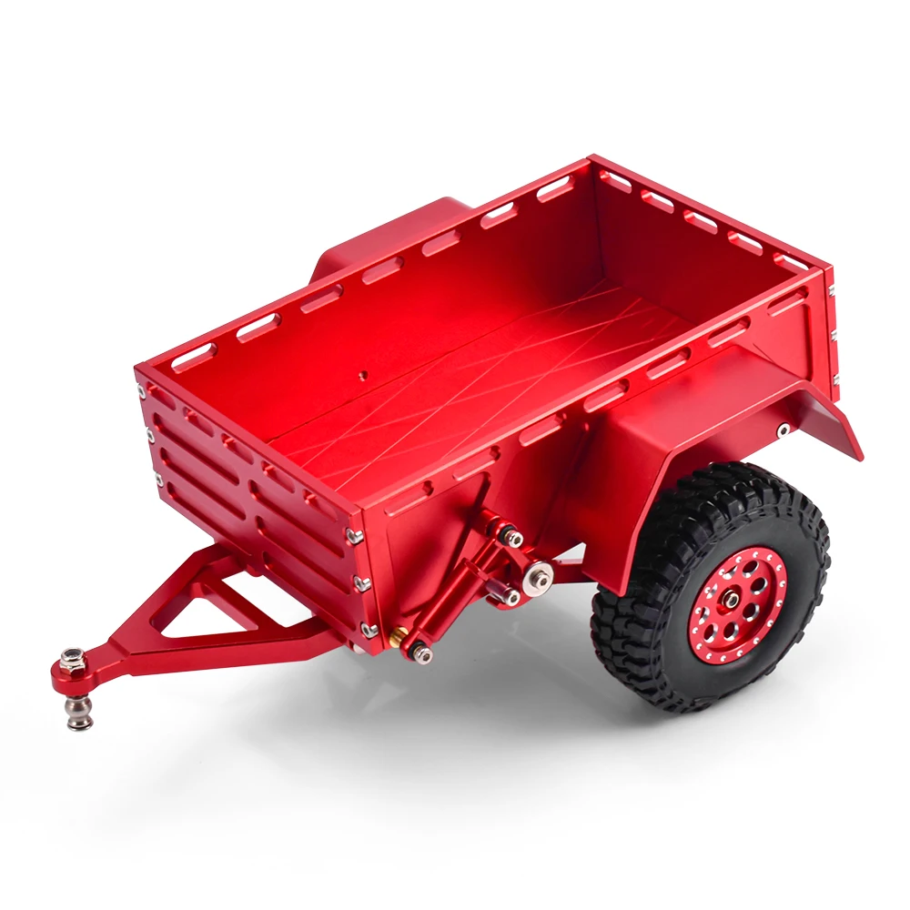 9imod 1/18 RC Trailer Metal Flatbed Aluminum Cargo Trailer with Rubber Tires DIY Kit for RC Crawler Car Off-Road Accessories