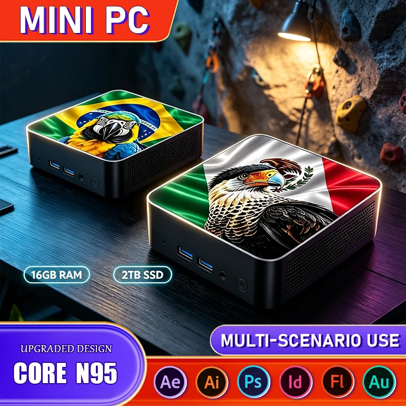 2026 New Compact High Performance for Gaming Office Mexico Brazil Flag Mini PC Intel N95 16GB RAM 2TB SSD WiFi6 BT5.2