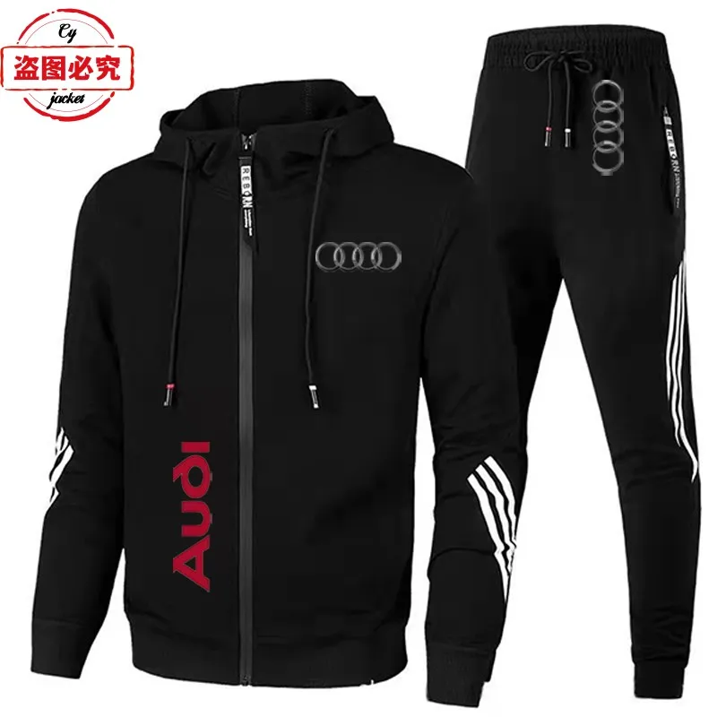 Car logo printed racing suit casual sportswear men's spring and autumn suit Audi team work uniform group suit