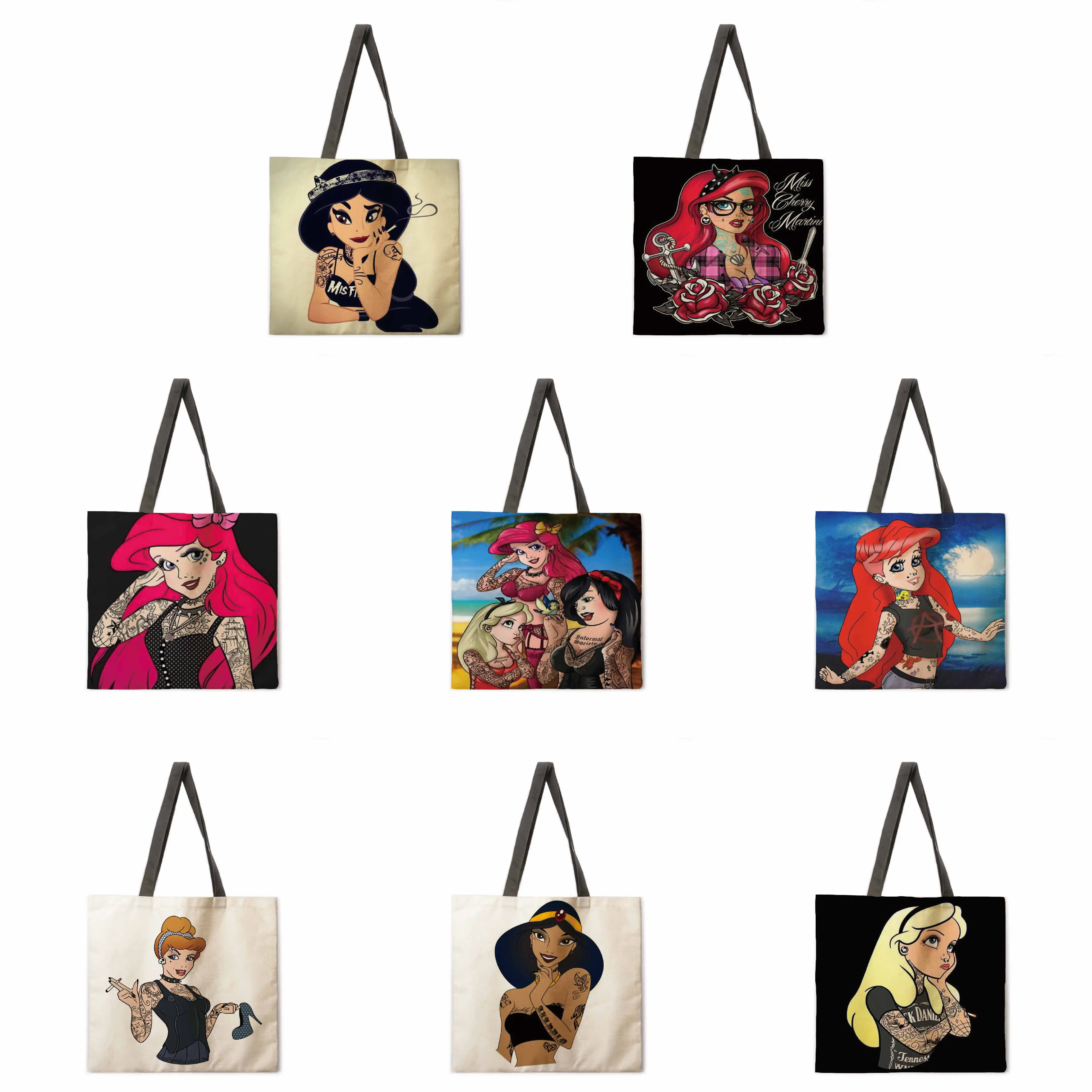 

Cartoon Anime Linen Bag Handbag Lightweight Shoulder Bag Large Capacity Eco-friendly Shopping Bag Tote Bag