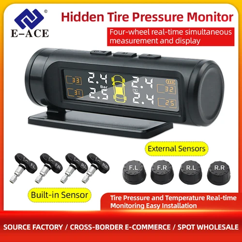 E-ACE TPMS inalámbrico inteligente detección sistema de supervisión de presión de neumáticos alarma de seguridad reloj electrónico pantalla LCD