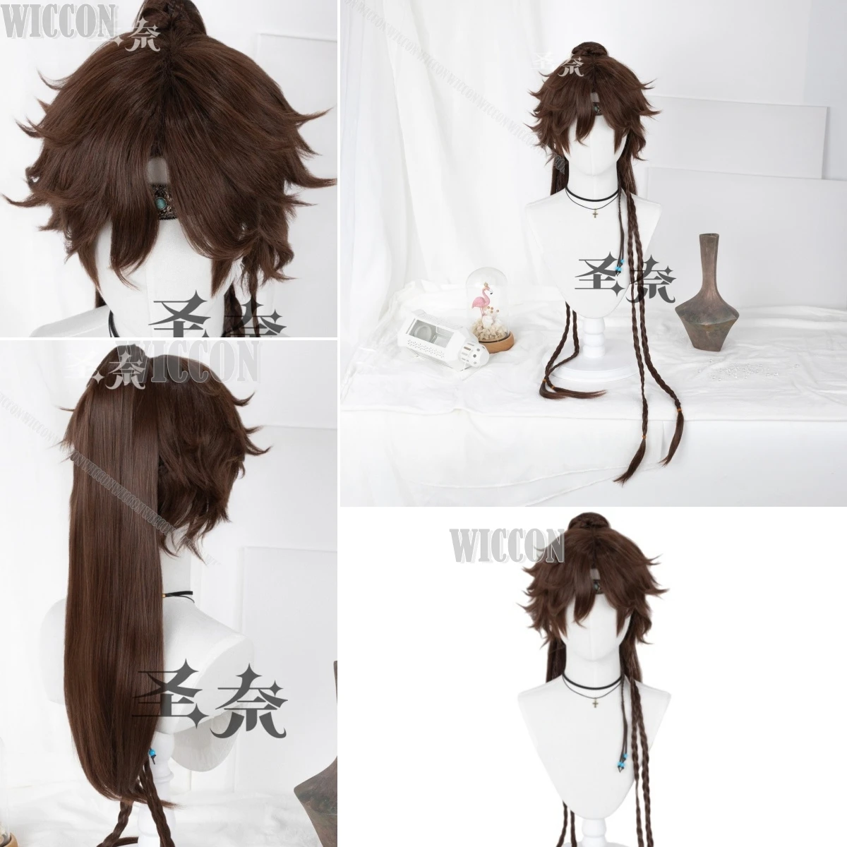 

Chinese Traditional-style young man ponytail ancient costume male female Cosplay Fancy Wig Brown Hair Halloween Navidad Carnaval