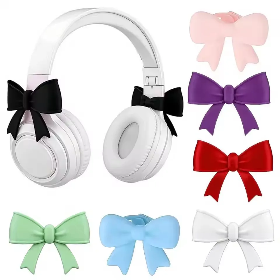 1/2 Pairs Headphone Silicone Bow Decoration Headphone Attachment Accessories Universal 3D Headset Creative Decorative