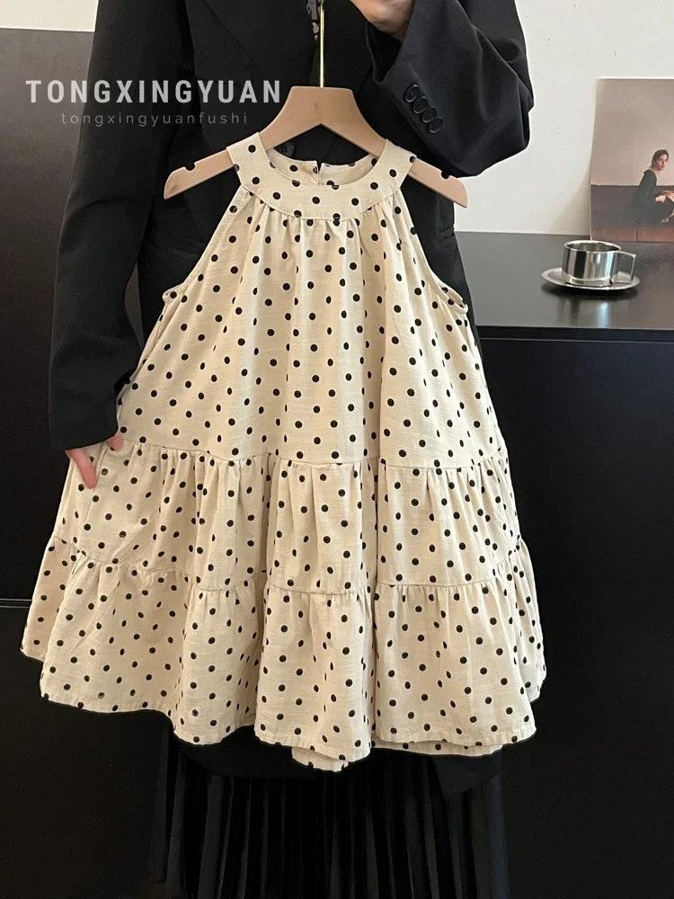 

Girls' Polka Dot Dress Summer New Baby Western Style Sleeveless Cotton Dress French Style Children's Vest Dress