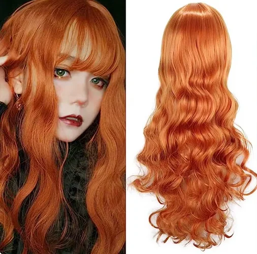 Long Curly Cosplay Wig For Women Party Long Wavy Black Orange Princess Ariel Wig Role Play Costume