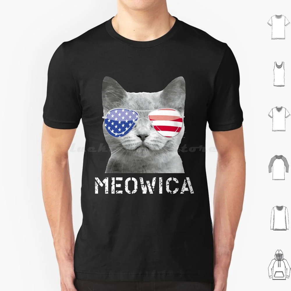 Meowica 4th من يوليو هدية القطط عاشق الولايات المتحدة الأمريكية تي شيرت الرجال النساء الاطفال 6xl مضحك القطط Meowica القط الأمريكي Meowica 4th من يوليو