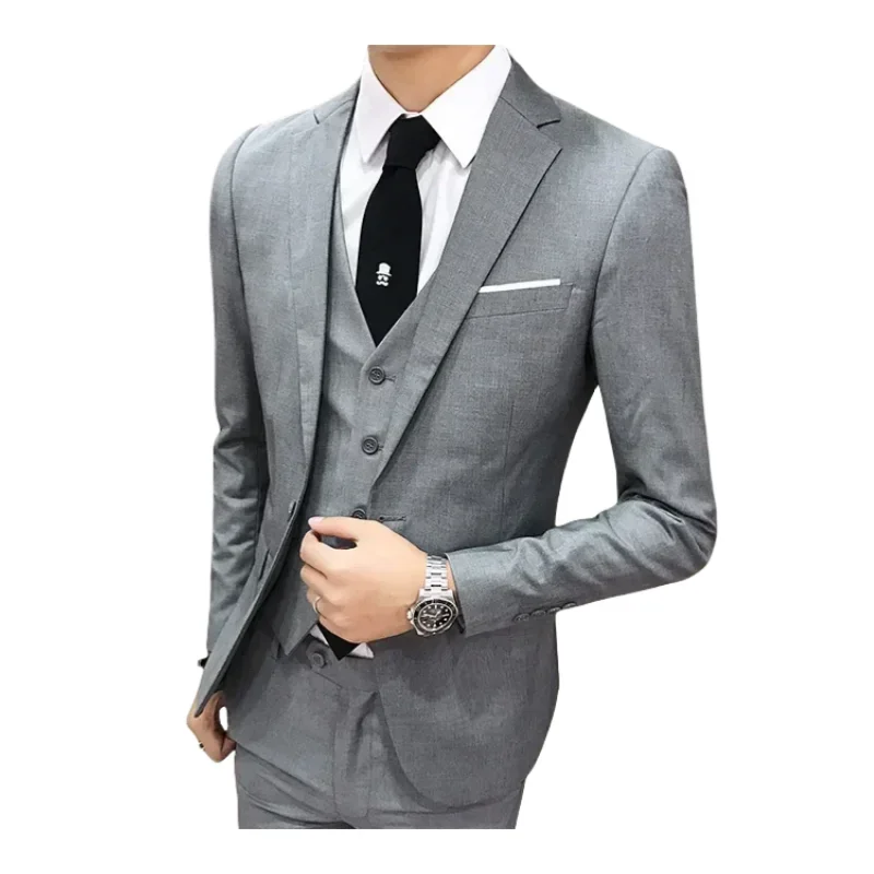 S-8XL (пиджак + жилет + брюки) Мужской модный повседневный уличный джентльменский деловой свадебный облегающий формальный свадебный костюм в британском стиле