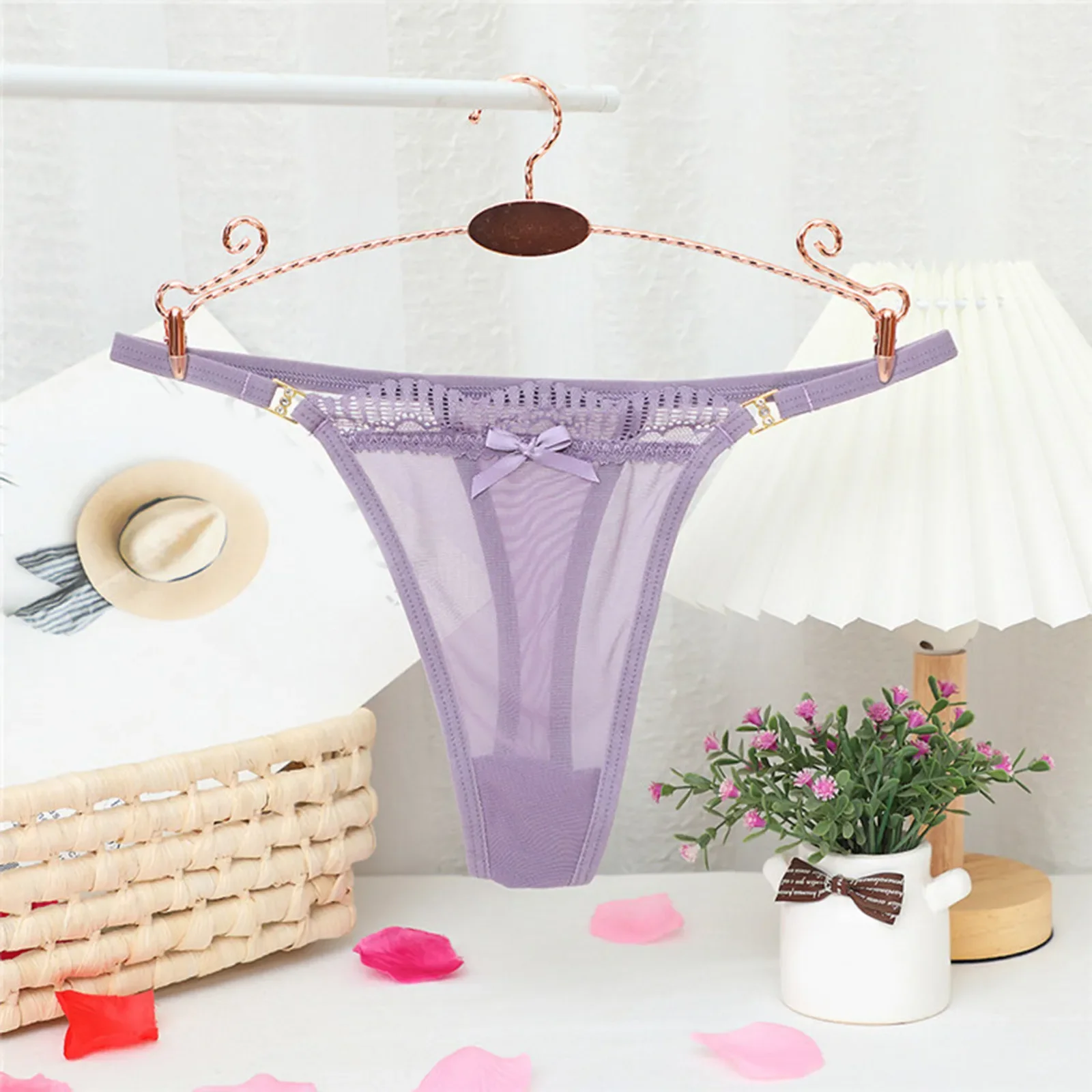 

Petite Panties Women Sexy Bow Knot Panties Mesh Full Sheer Lace Seamless Thong Panties Embroidered Lace Panties For Women