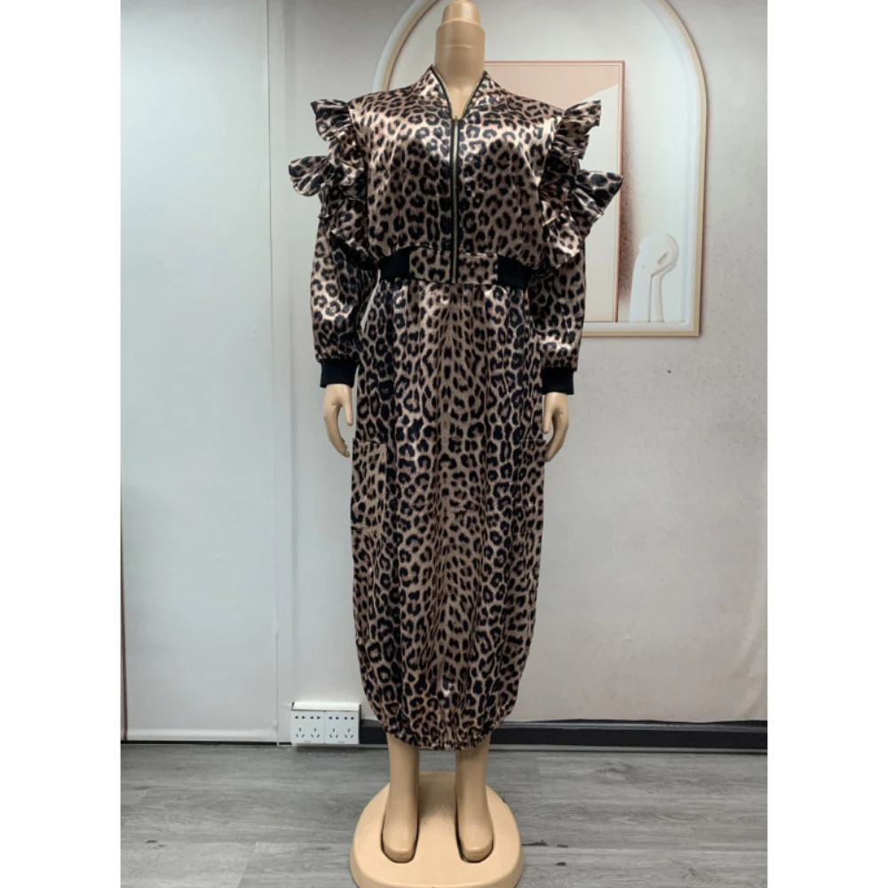 Imagem -04 - Vestido Feminino Estampado em Leopardo com Bolsos Jaqueta Europeia de Duas Peças Cabolsa e Saia S9819