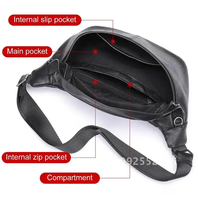 

Luufan Black Men's Chest Bag Soft Genuine Leather Shoulder Messenger Male Travel Pack Bag Crossbody Summer Bag Waist Sling Bags