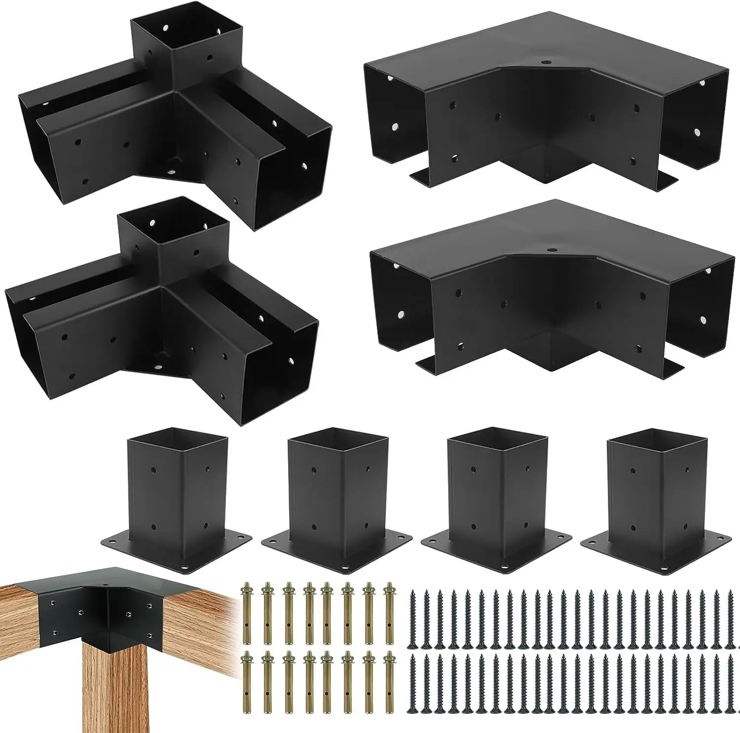 Corner Code Kit 3-way Right Angle Through Bracket Elevated Wooden Bracket Tee Kit 4x4 Wood Hardware