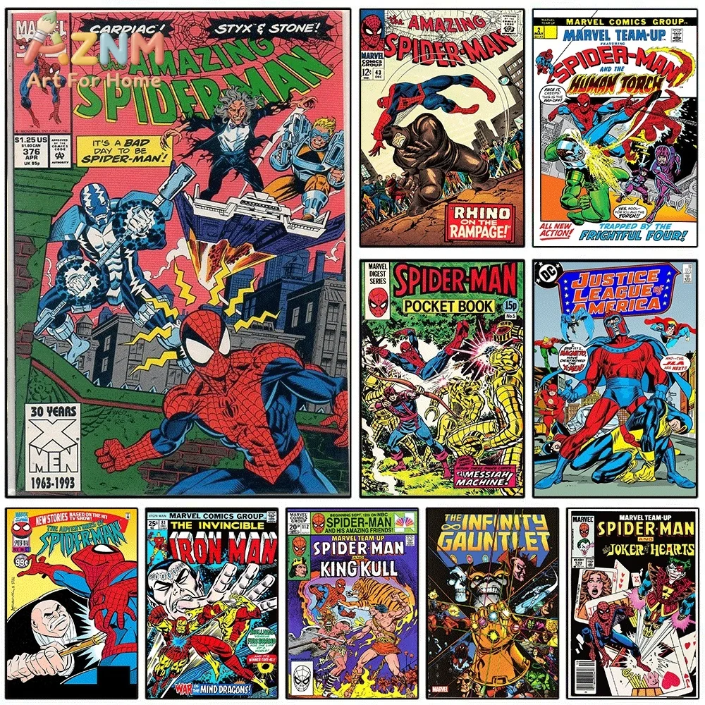 Vintage Amazing Spider‑Man Classic Comic Cover Canvas Wall Art Print Poster Unframed Canvas Painting Home Living Room Bedroom