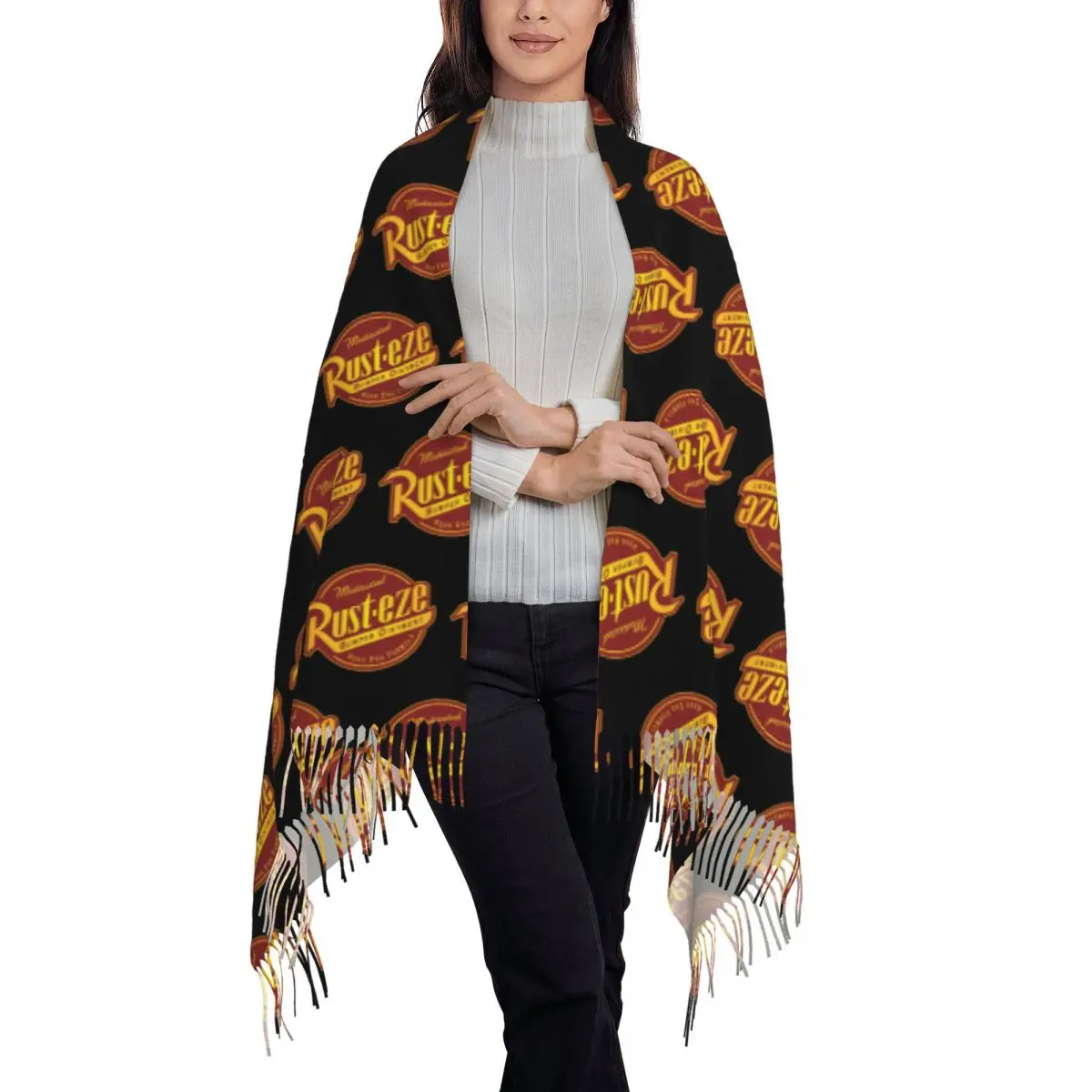 Red Rust Eze Logo Scarf Tassel Scarves for Women Soft Warm Shawls and Wraps Long Fall Winter Shawl Wrap