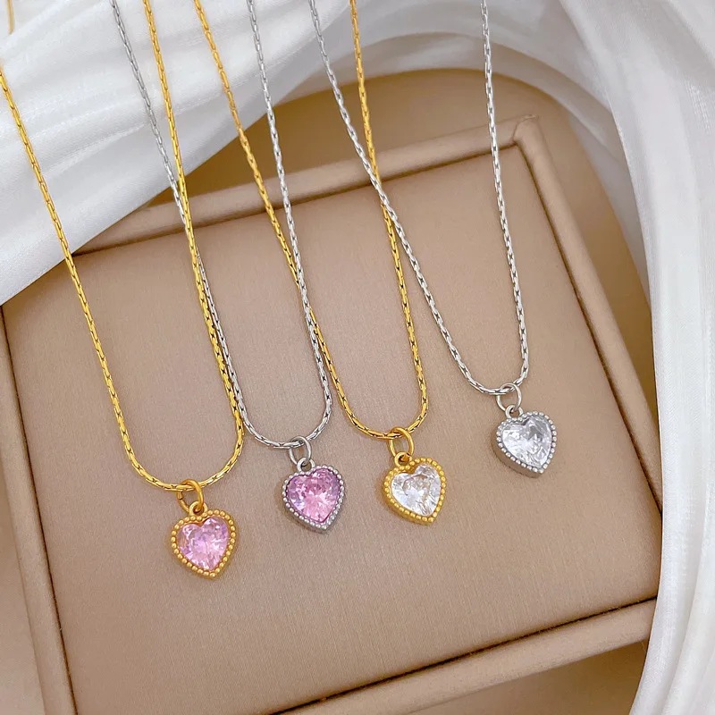 

18K Gold Plated Heart Crystal Pendant Necklace For Women Titanium Steel Anti-tarnish Couple Wedding Anniversary Gifts Jewelry