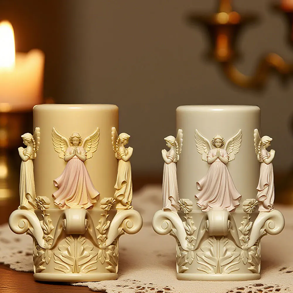 Wing Angel Pillar Scent Candle Silicone Mold Relief Flower Design Resin Plaster Home Decor Making Supplies DIY Handmade Souvenir - view 2