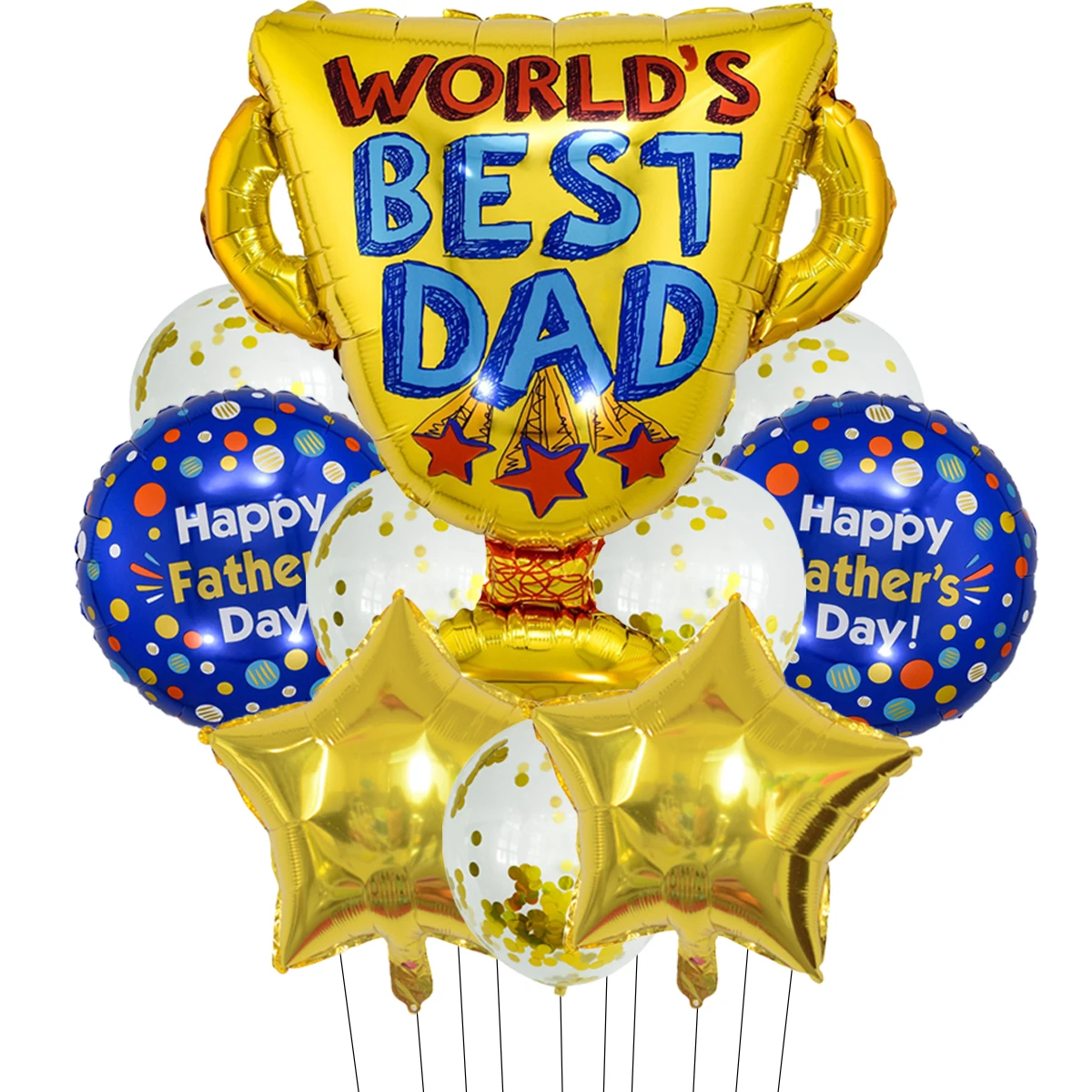 10pcs Best Dad Trophy Foil Balloons Set Happy Father's Day Balloon Father's Day Party Decorations