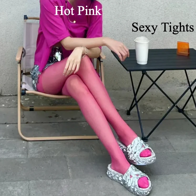 

15D Sheer Pantyhose New Lingerie Hot Pink Bodystockings Sexy Tights Women's Transparent Hosiery Breathable Thigh High Long Socks