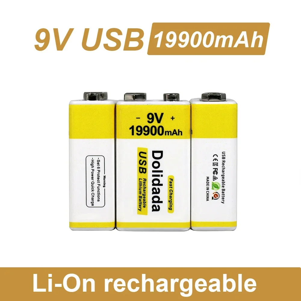 100%New Original 2024 Best-selling 9V 19900mAh+USB Fast Charging Line LI-ION Rechargeable Battery for Electric Fan Flashlight
