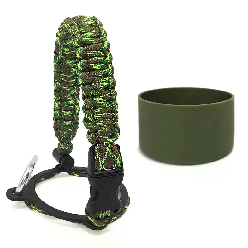 Silicone Non-Slip Base Cover Paracord Hand-Woven Water Cup Carrying Strap