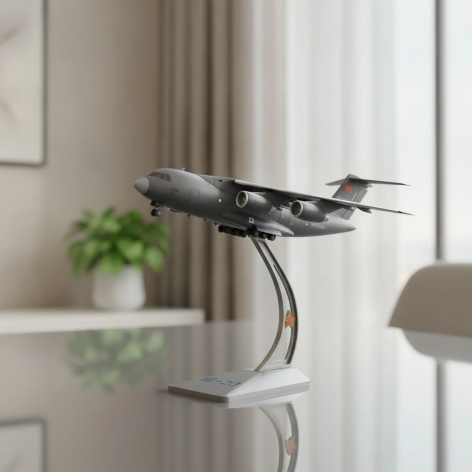 Y-20 Model Detailed Model Aircraft with Stand Tabletop Display-Ready for Aviation Enthusiasts, Desktop, Office
