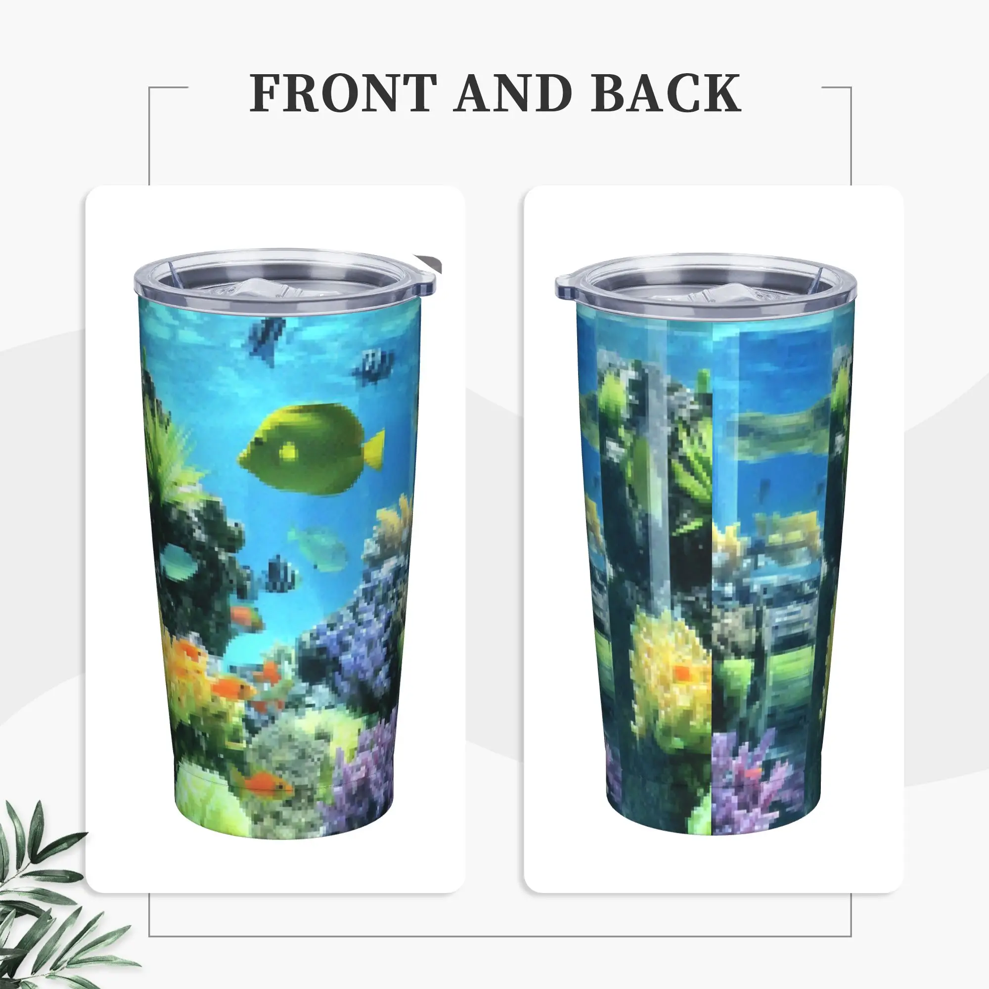 Pixelated Fishtank Frutiger Aero Insulated Tumbler with Lid  Vacuum Thermal Mug Double Wall Car Bottle Cup, 20oz