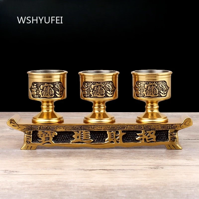 Brass Wine Cup Offering A Water Cup in Front of The Buddha Buddha Statue Pedestal in The Buddhist Temple Desktop Wine Glass