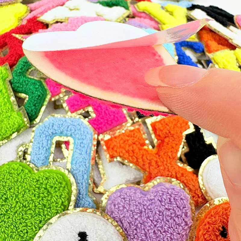 Color Letters Sticker Patch Alphabet Towel Embroidered Chenille Patches for Clothing Bags Jacket Stick on Accessories Applique
