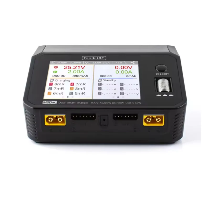 ToolkitRC – chargeur de batterie Lipo intelligent M6DAC V2, double canal, déchargeur AC 200W DC 400WX2 16A pour modèle de voiture 1-6S LiHV LiPo PD 65W