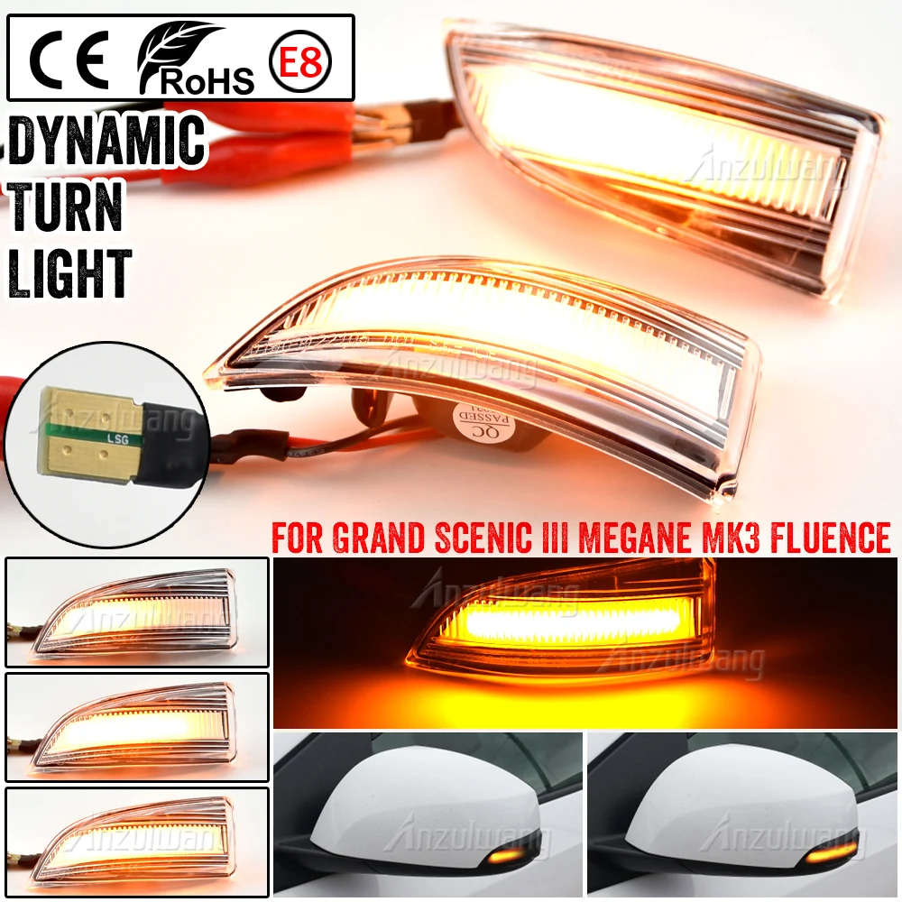 Dynamic Turn Signal LED Light Side Mirror Indicator For Renault Megane MK3 Laguna III X91 Grand Scenic III Fluence Latitude