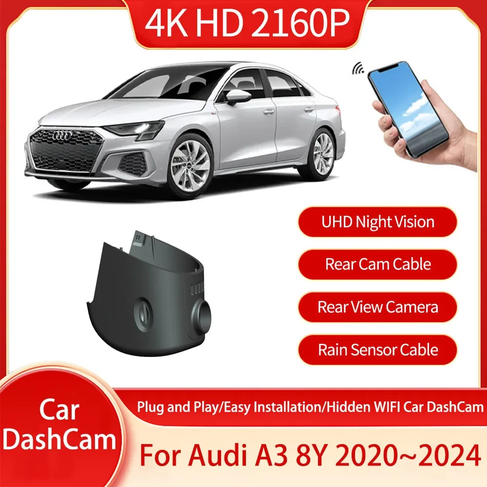 For Audi A3 8Y 2020 2021 2022 2023 2024 Plug And Play Front And Rear Lens DVR Driving Recorder Car Hidden WIFI Driving Recorder