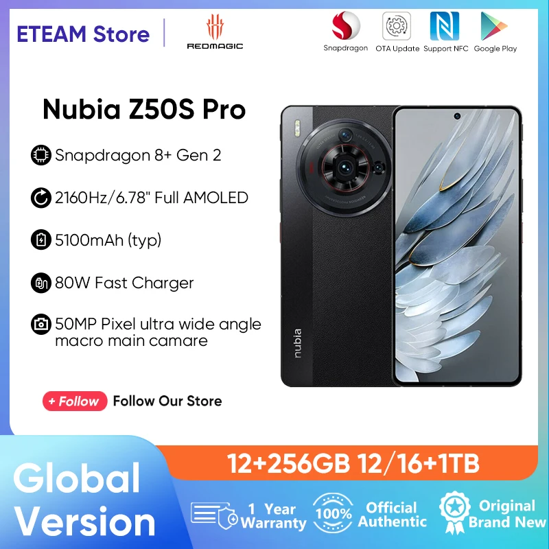 Nubia Z50S Pro 5G Global Version 6.78 '' Snapdragon 8 Gen 2 120Hz AMOLED Flexible 50MP Pixels Ultra Angle macro 80W Flash Charge