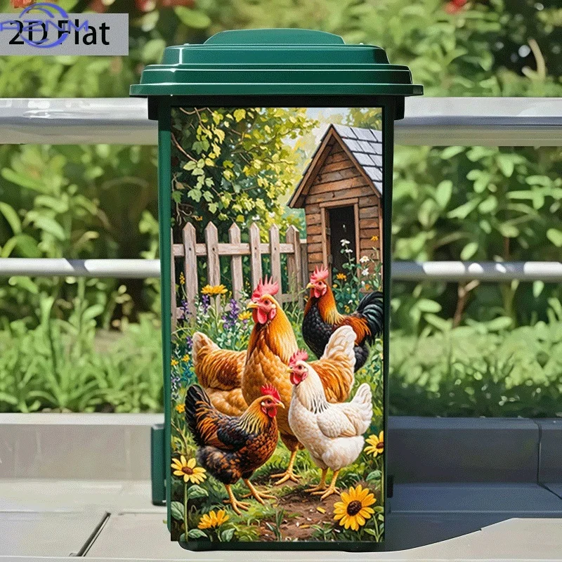 [Trash Can Sticker] Pastoral Chicken Group Design Wall Decoration Self-Adhesive Wallpaper Kitchen Trash Can Decor (Suitable f