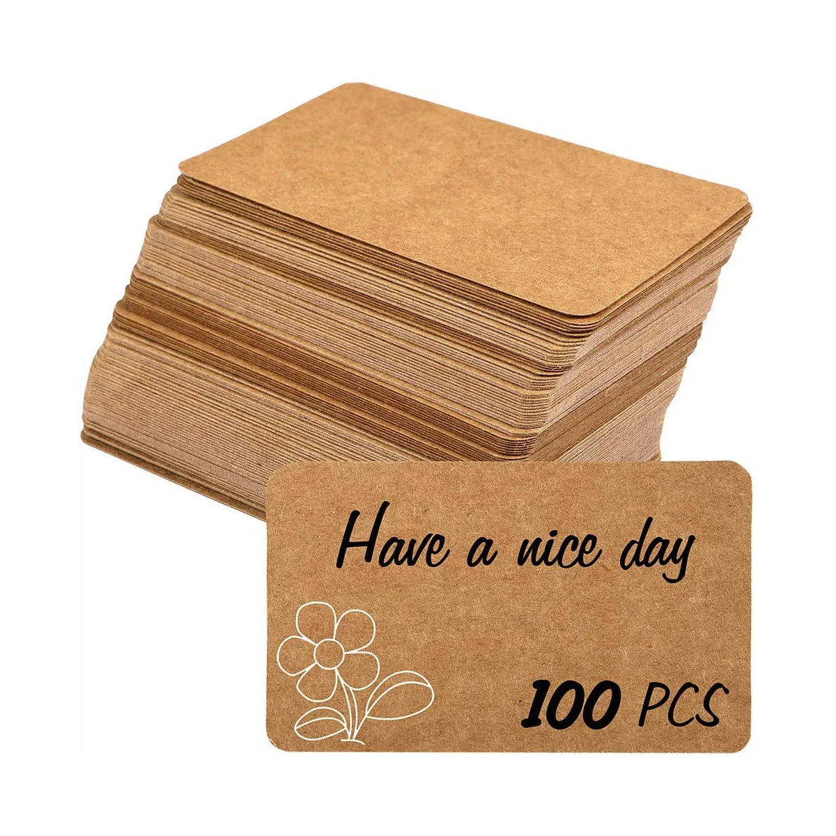 100pcs Kraft Paper Blank Greeting Postcards and Envelopes Rounded Edges Words Message Notes Tags White Black