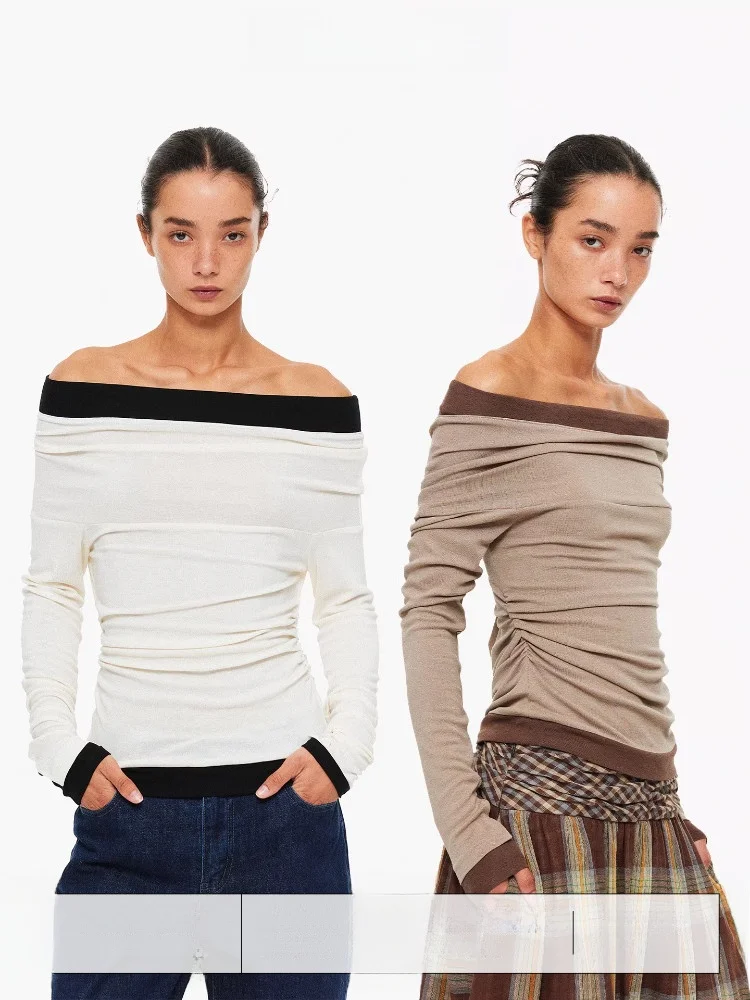 

Age of Ascent Color Blo Wool Blend Long Sve Slim Fit Base Layer T-irt Casual Sle Ladies' Pure Color Leisure Faion