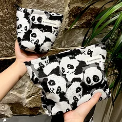 1 Piece Cute Panda Cosmetic Bag for Girl Aesthetic Cartoon Animal Panda Makeup Bag Portable Canvas Travel Women Storage Bag