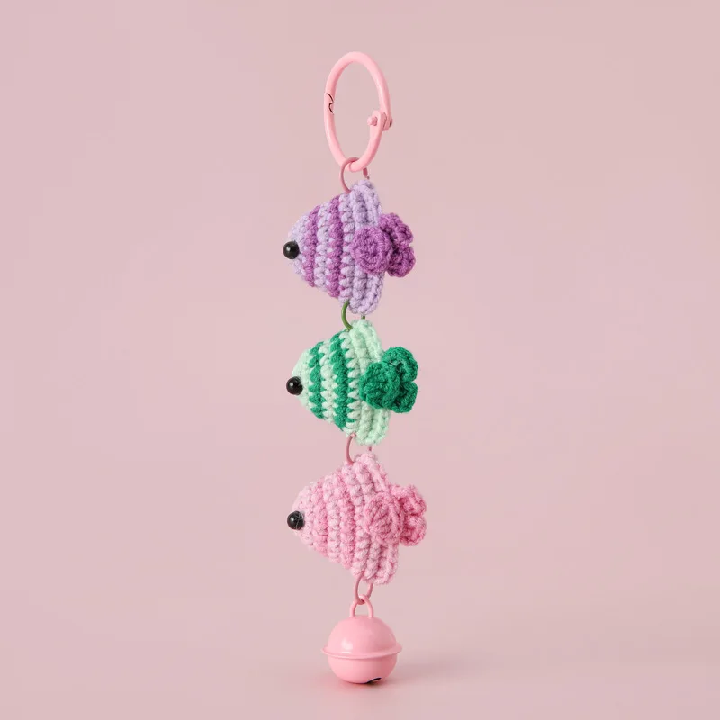 Bunte gehäkelte Fisch-Anhänger, niedliches gestricktes Tier, Auto, Spiegel, Hängedekoration, schöne handgewebte Anhänger, Tasche, Dekor, Geschenk – Detail 3