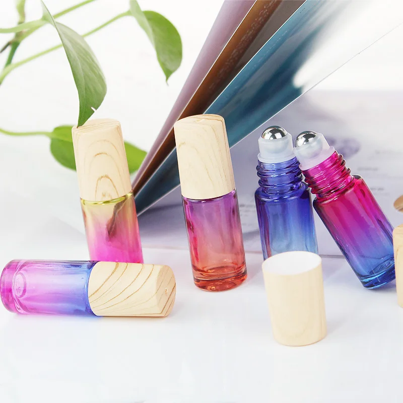 5/10/20/30/50pcs Thick Glass Roll On Bottles 5ml Gradient Color Empty Bottle Roller Ball Bottle For Essential Oil Travel Kit