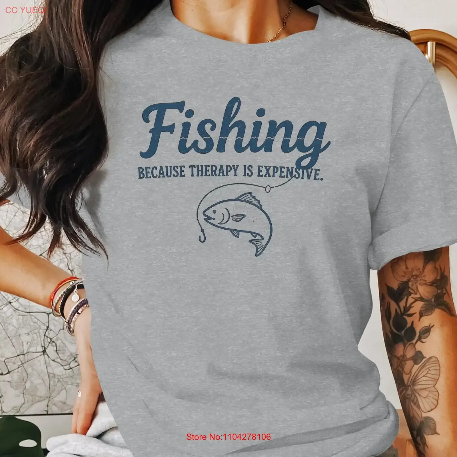 Funny Fishing T Shirt Because Therapy Is Expensive Fisherman Humor  vintage Washed Slightly fashion Comfortable graphic