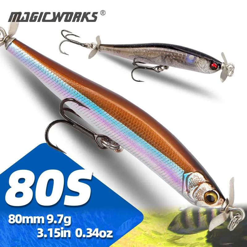 

Воблеры Magic Works Sinking Pencil Lure для спиннинговой ловли, 80 мм, 9,7 г, для щуки, спиннербейт, искусственная приманка с пропеллером для баса